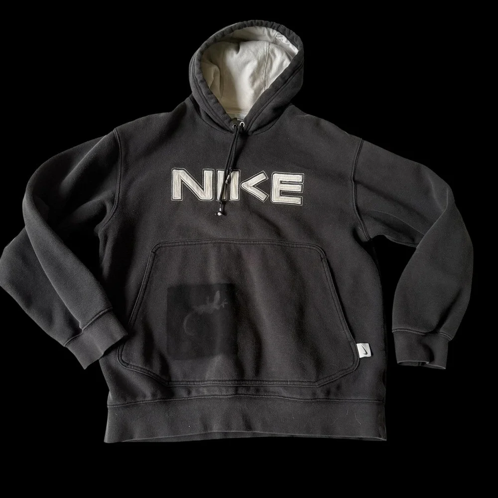 Y2K Nike Spellout Hoodie‎ Black Pullover Lizard Custom Paint Sweatshirt Small